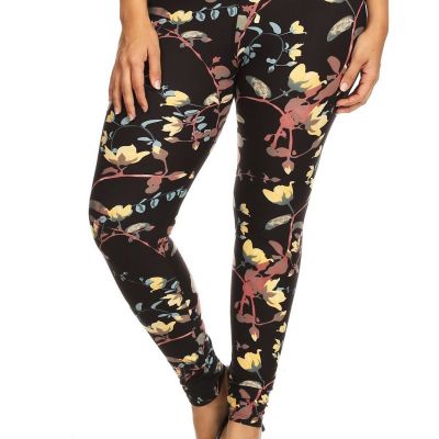 Plus Size Floral Print, Full Length Leggings In A Slim Fitting Style With A Band